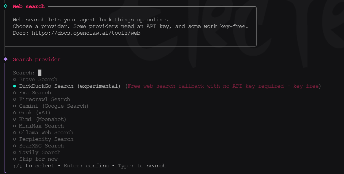 Search provider setup